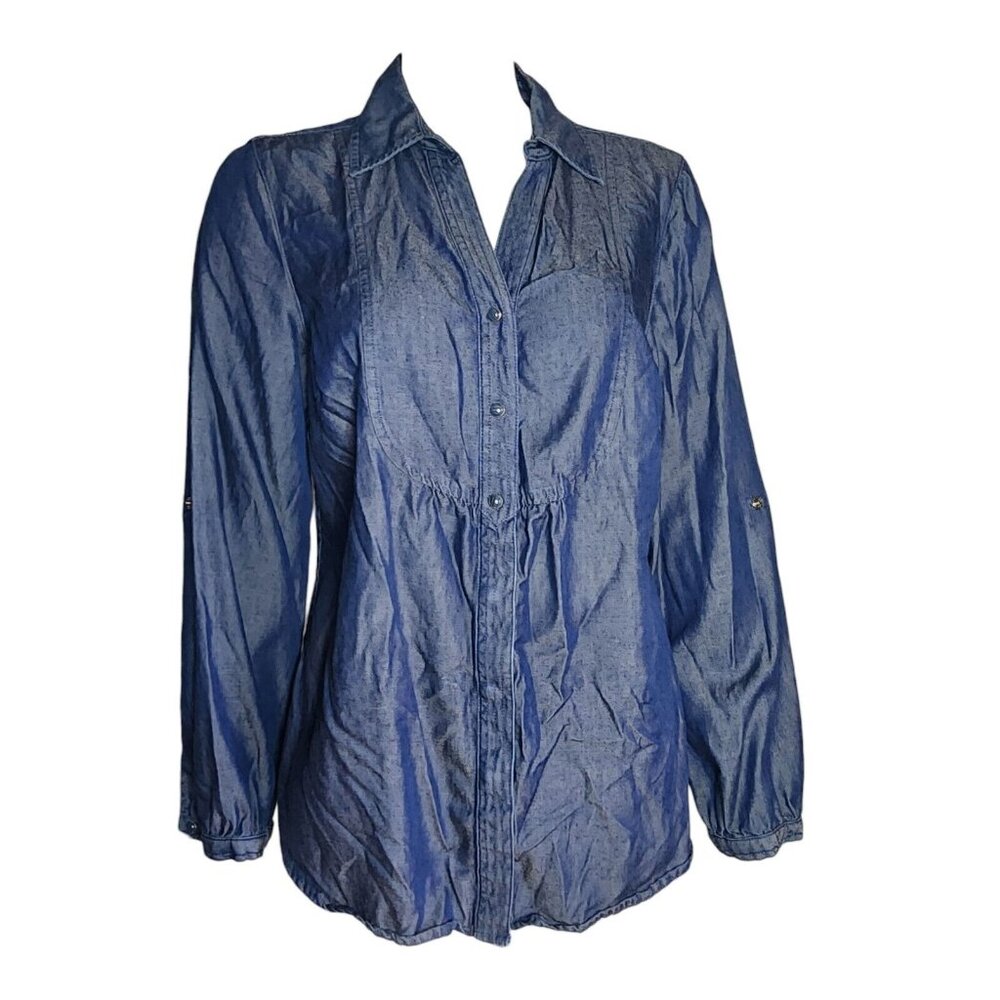 CHARTER CLUB Solid All‎ Blue Button Down Collared Shirt Top Womens Size 12
